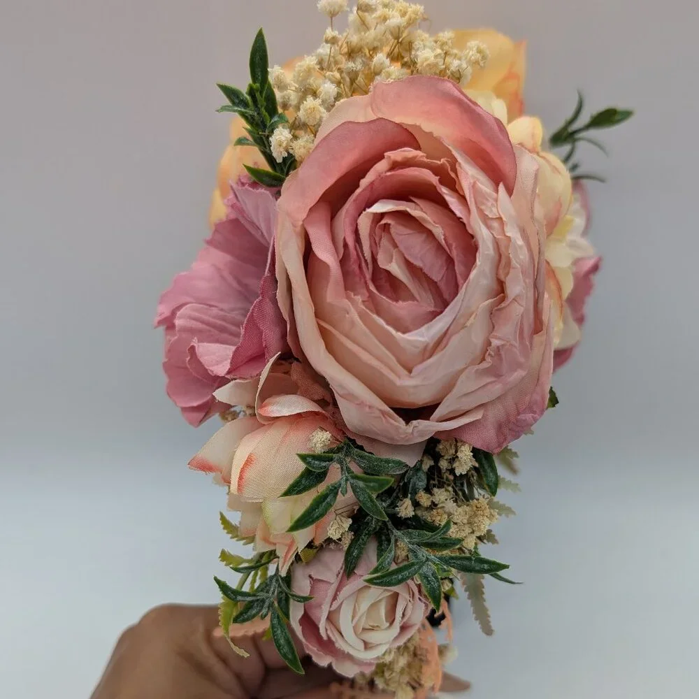 Frida Kahlo-Inspired Peach Fuzz & Pink Flower Headband - Picture 8 of 13